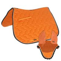 SET ENGLISH SADDLE PAD DERBY WITH CORDS WITH MATCHING BONNET