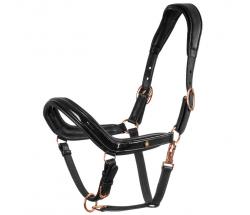 EQUESTRO GLOSSY LEATHER HALTER WITH ROSE GOLD BUCKLES - 0320